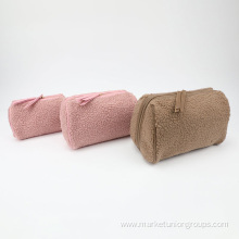 Large Soft Sherpa PU Lamb Wool Winter Makeup Bag Travel Cosmetic Toiletry Bag Set